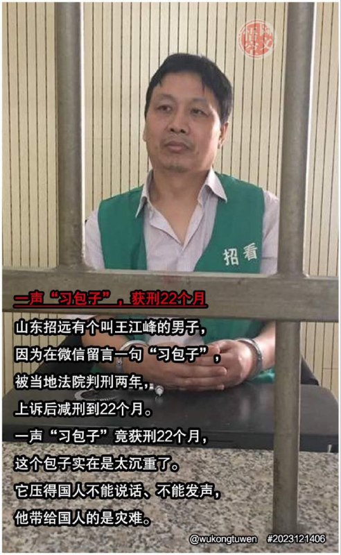 Man reportedly sentenced to 22 months over WeChat comment